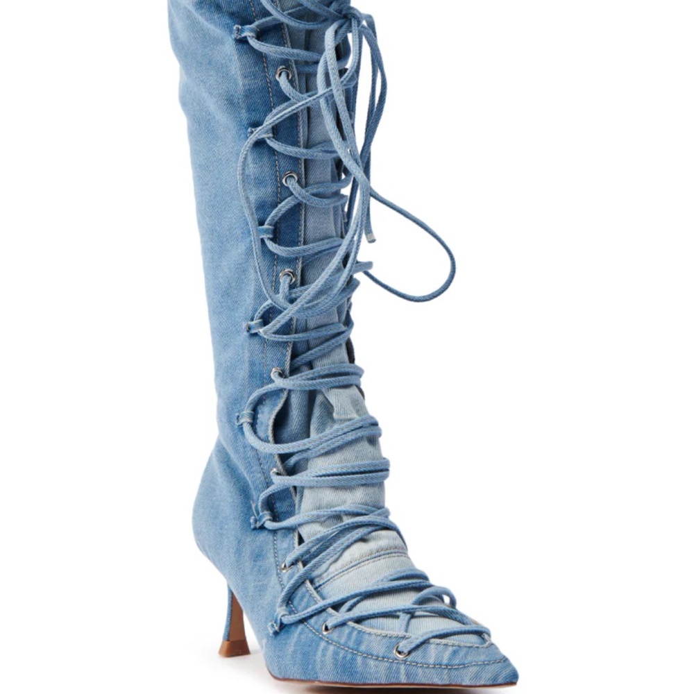 AKIRA Denim Lace-Up Heeled Boots